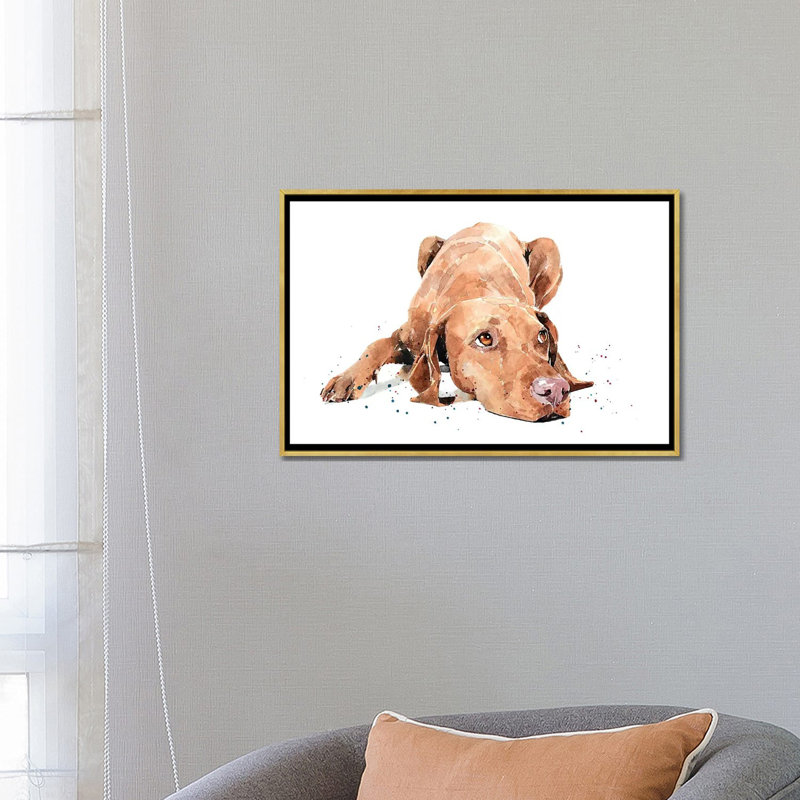 «Vizsla Calm Before the Storm» par EdsWatercolours - impression, Toile encadrée d'or, Pas de tapis