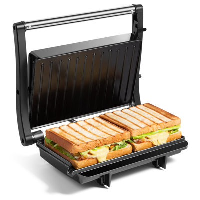 VonShef 23 cm Stainless Steel Non Stick Specialty Grill Sandwich Maker & Panini Press with Lid