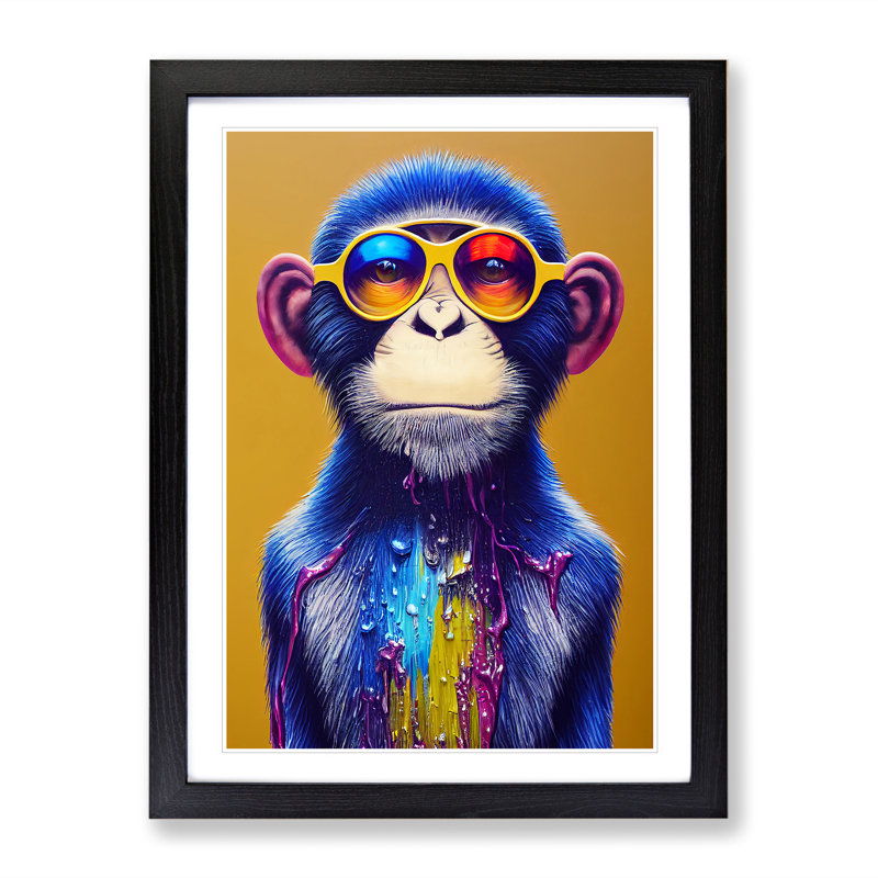 XV1022-3183X Drip Monkey No.4 - Single Picture Frame Print, Black , 64cm H x 46cm W x 2cm D