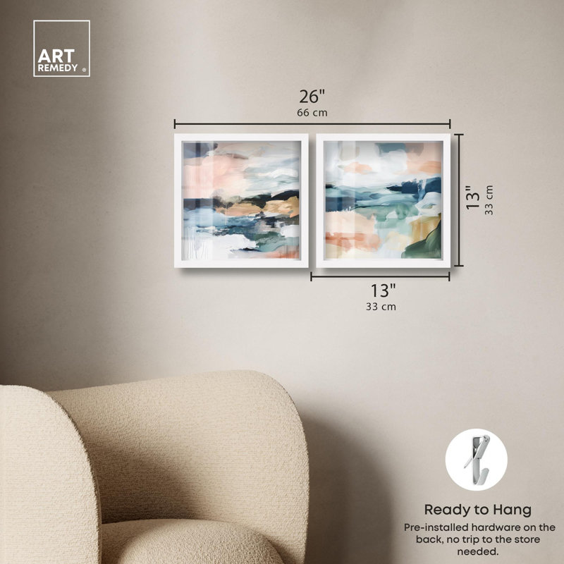 Ensemble d'art mural abstrait abstrait Tranquil Abstract, H 13 po x l 13 po, Cadre blanc