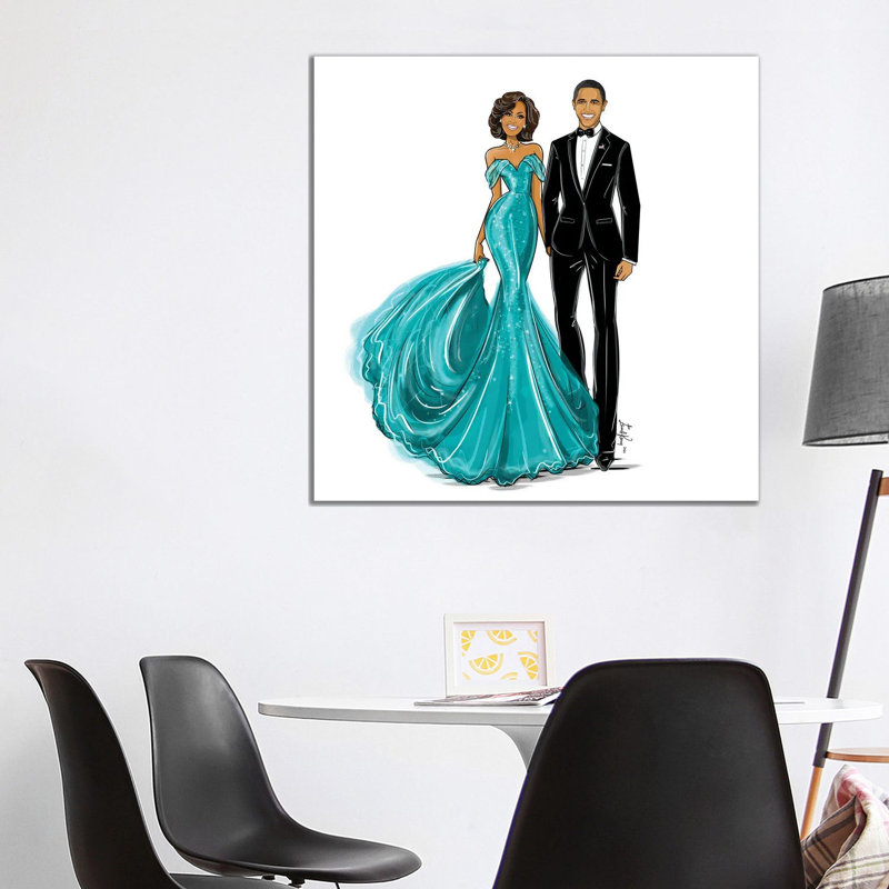 Michelle And Barack Obama by Emma Kenny - Print on Canvas, Wrapped Canvas, 93.98 cm H x 93.98 cm W x 3.175 cm D