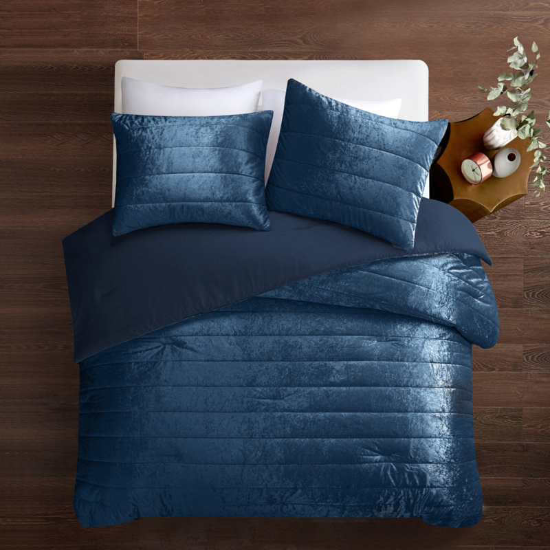 Ensemble d'édredon en duvet lavable à 180 fils en polyester bleu marine, Très grand lit