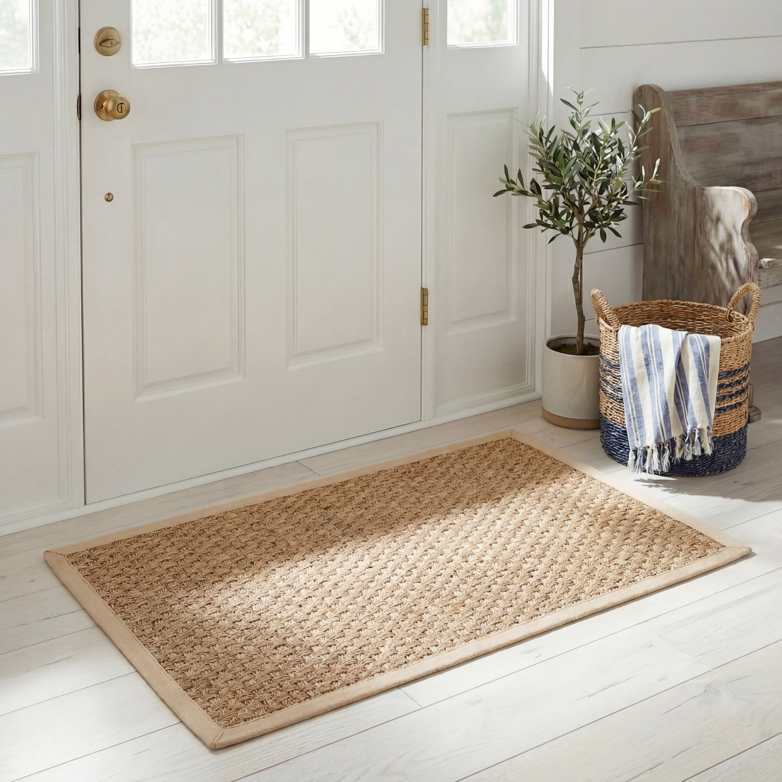 Brookhaven Natural Beige Seagrass Rug, Rectangle 2'6" x 4'
