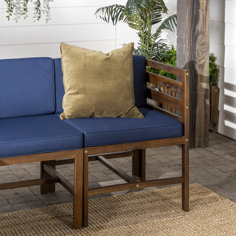 Acacia 3 - Person Patio Conversation Set with Cushions, Dark Brown Frame/Navy Blue Cushion
