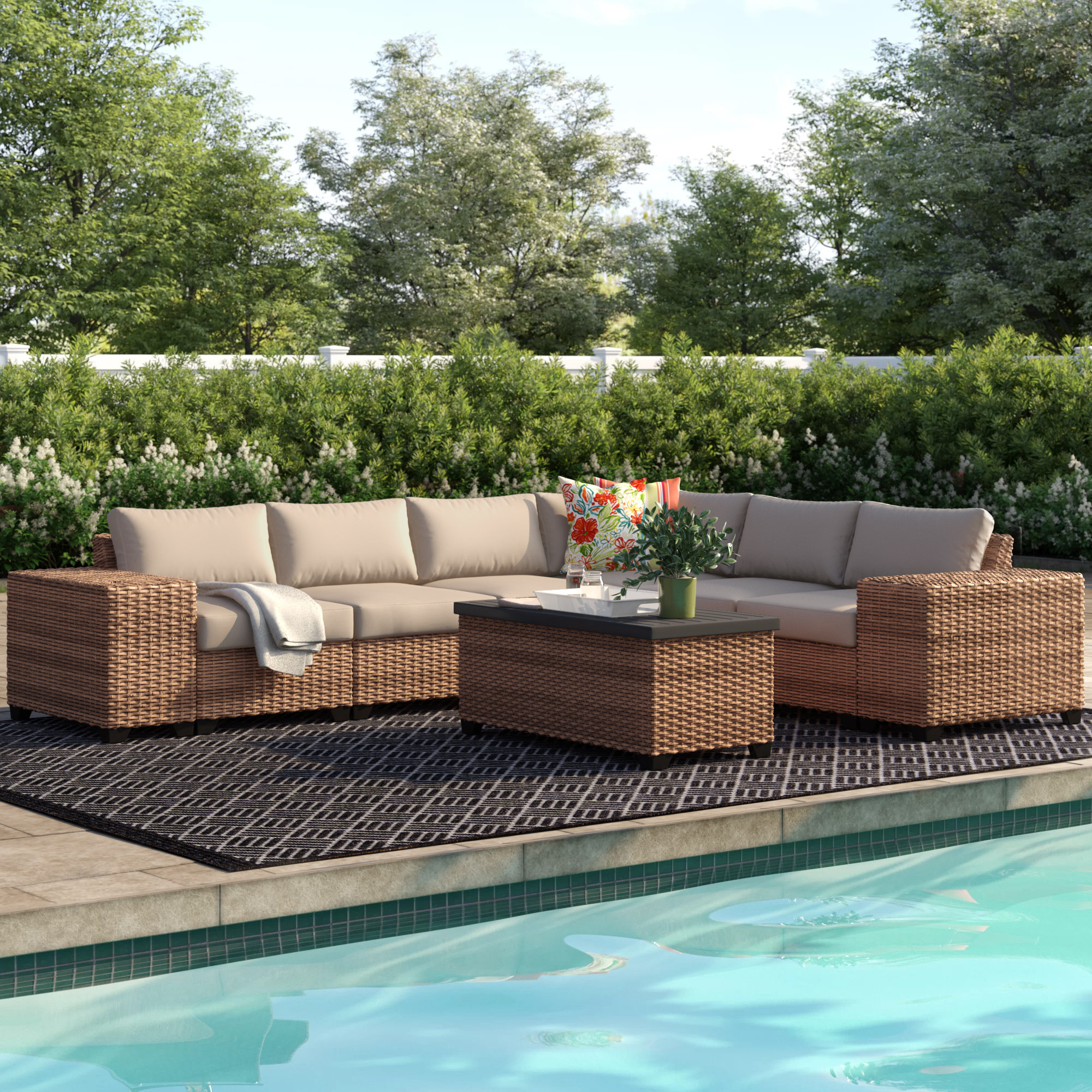 Lark Manor™ Ambroselli 6 Piece Rattan Sectional Seating Group with Cushions & Reviews | Wayfair