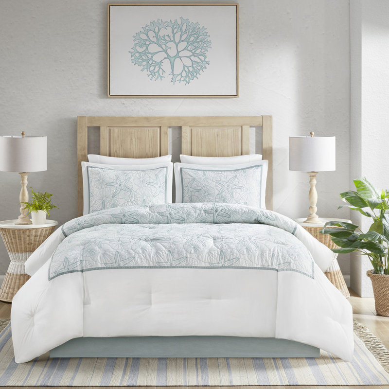 Édredon 100% coton très grand - blanc avec broderie couleur dollar sable, ensemble surdimensionné confortable en coton, accent