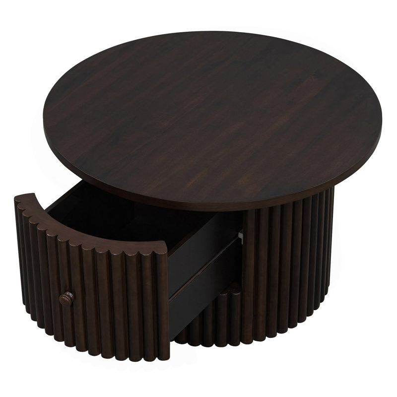 Round Coffee Table With Storage Drawer, Dark Brown