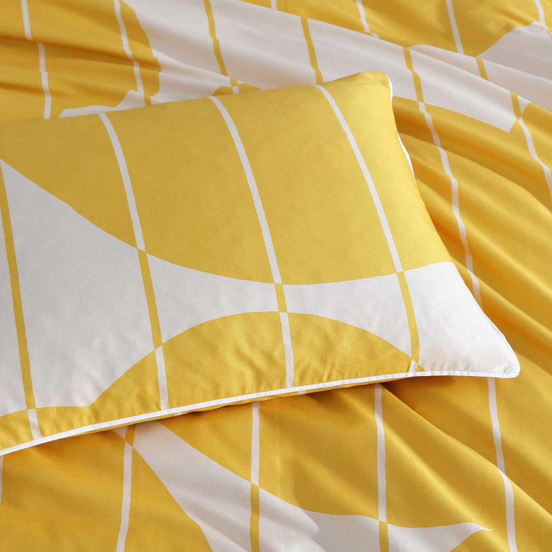 Vesi Unikko Cotton Yellow/Beige Duvet Cover Set, Queen Duvet Cover + 2 Standard Shams