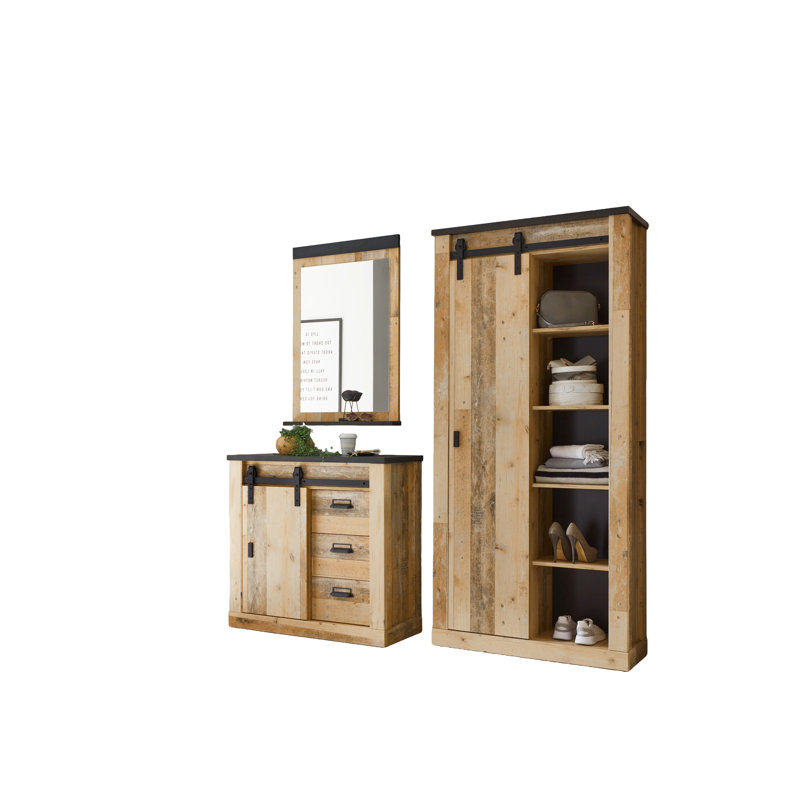 Jackeline Hall Tree 206cm Wide with Shoe Storage, Natural/Black