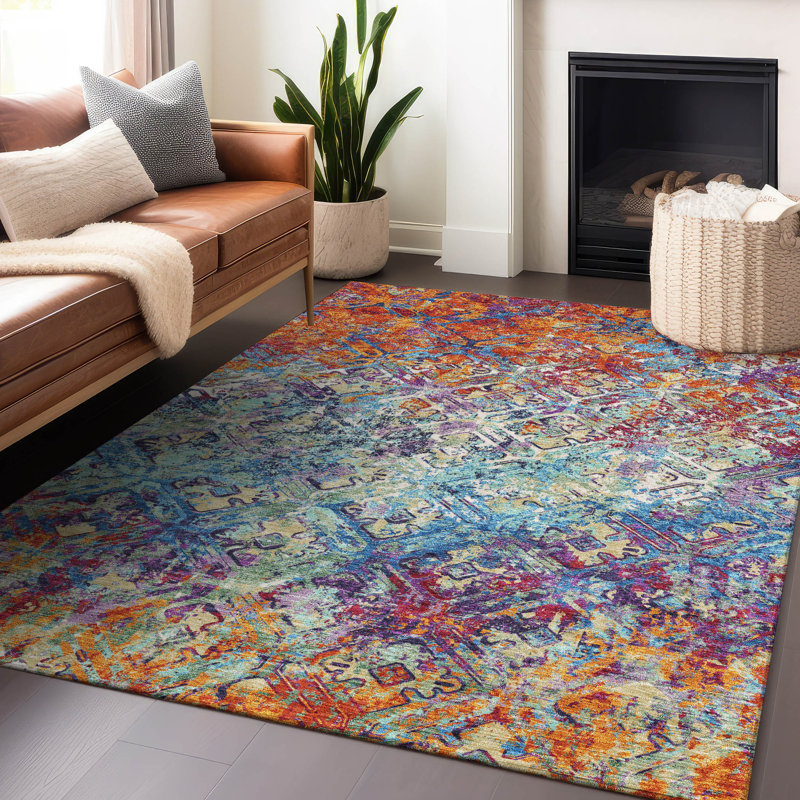 Tapis en cuivre Prisco lavable à la machine de qualité supérieure, Rectangulaire 8 pi x 10 pi