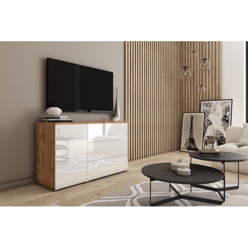 Wander 110cm Sideboard, Wotan Oak/White Glossy