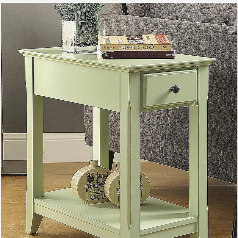 Plateau rectangulaire en bois avec un tiroir, vert clair