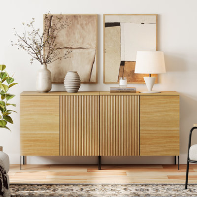 Union Rustic 63" Reeded Accent Cabinet Set With Adjustable Shelves, Modern Credenza Storage Cabinet With Doors For Living Room, Kitchen, Dining Room, Hallway