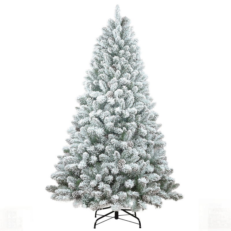 Arbre de Noël floqué avec pommes de pin - Arbre de Noël artificiel en PVC enneigé, support en métal robuste, pleine forme pour la décoration saisonnière