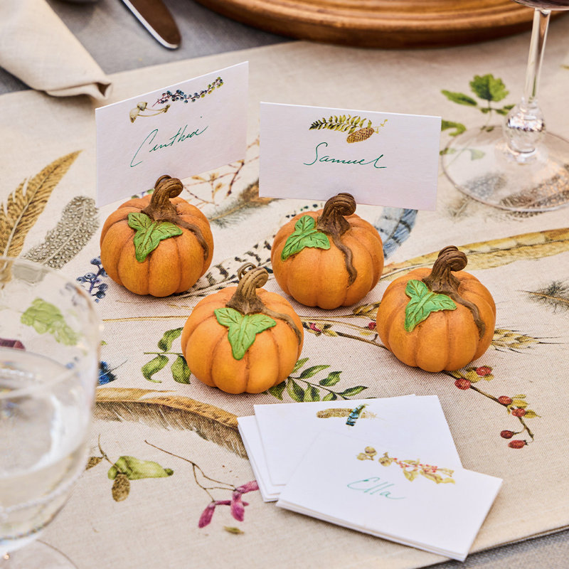 Forest Walk Pumpkin Place Card Holder, Orange;Brown;Green
