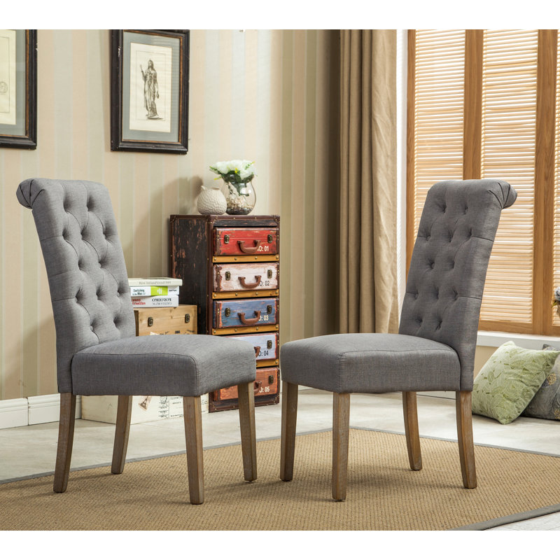 Chaise parsons capitonnée en bois massif, ensemble de 2, Gris