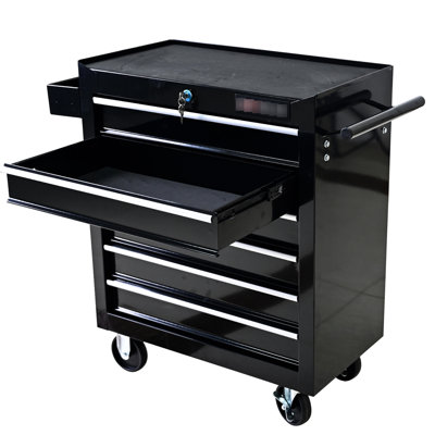 6 Drawer Repair Shop Tool Storage With Locking System And Wheels - Black Rolling Organizer Drawers Lock, For Garage