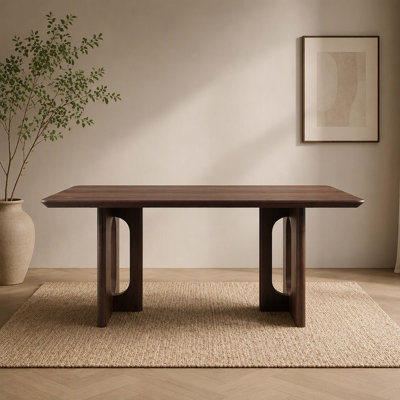 62.9 Inch Minimalist Rectangular Solid Wood Dining Table, Smooth Walnut Finish, Modern Simple Design, Versatile Household Furniture for Kitchen, Dinin