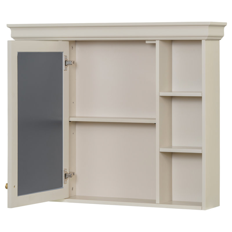Bathroom Mirror Cabinet With Storage - Beige Cream Colour Wall Mounted Luxury Style Modern Ample Space