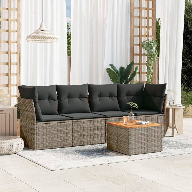  Ensemble de canapé de jardin modulaire en rotin gris 5 pièces