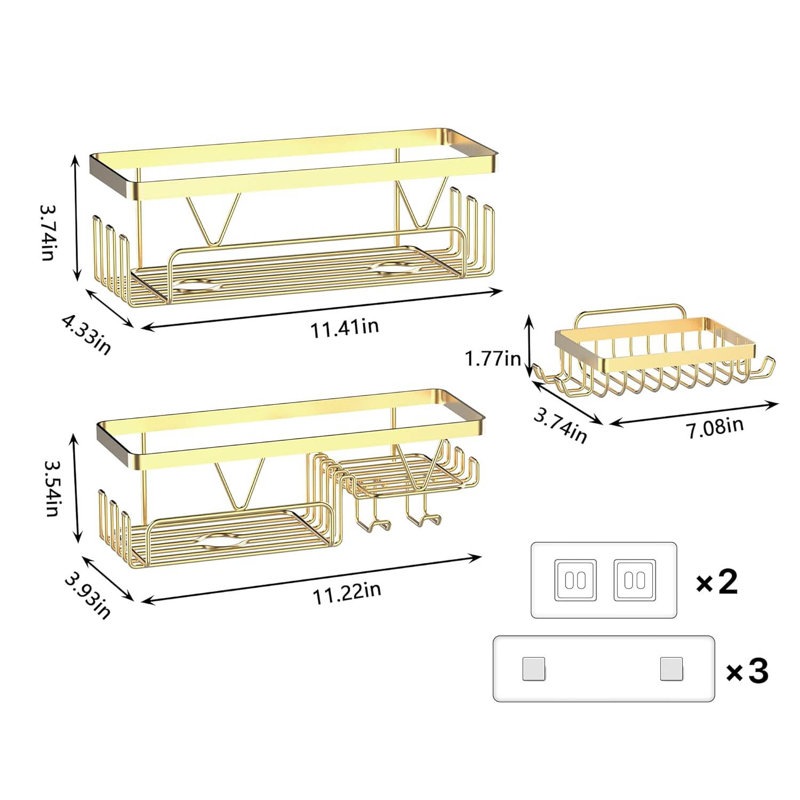 Wall Mounted Required Shower Caddy, Gold