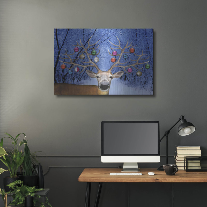  «Reindeer Christmas» par John Hovenstine, art mural en métal, 36 po x 24 po, H 24 po x l 36 po