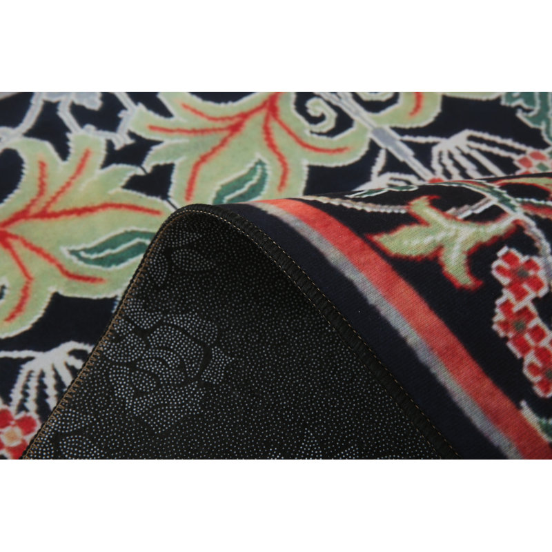 8X8 Square Black William Morris Machine Washable Area Rug with Built-in Padding Non-Slip Backing, Rectangle 6' x 9'