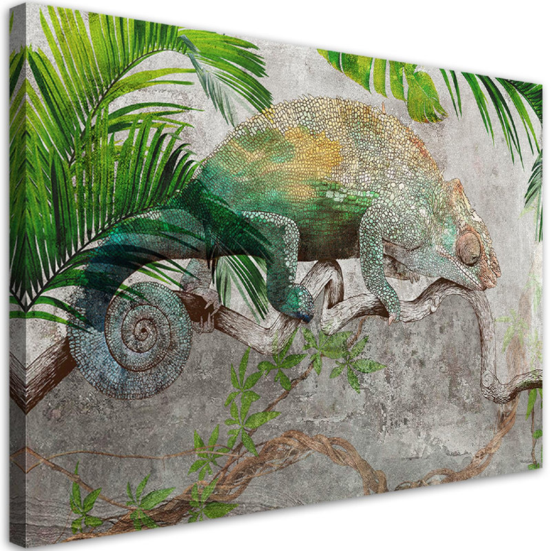 Chameleon On A Jungle Branch - No Frame Print on Canvas