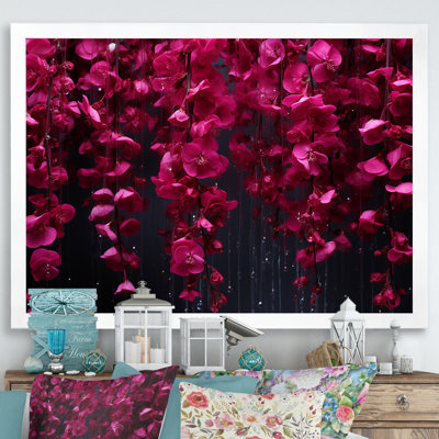 Rose et noir, cascade de fleurs fuschia - art mural sur toile Fuschia