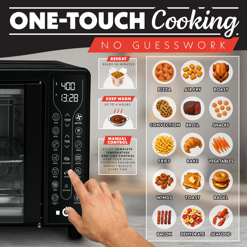 Gourmia 26 Quart Air Fryer Toaster Oven with French Doors, 17 Presets, Baking, Toasting, Roasting, Fits 13 Inch Pizza, Black