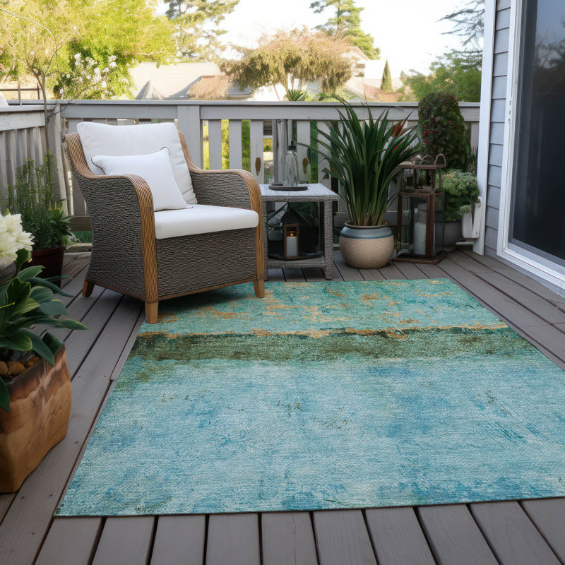 Teal 8' x 10' Flat Woven Synthetic Washable Rug
