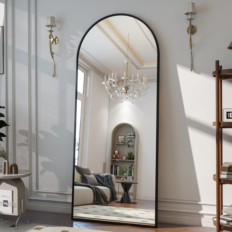 Aluminum Alloy Framed Full Length Mirror with Stand Large Wall Mirror, Black, 177.8cm H x 66cm W