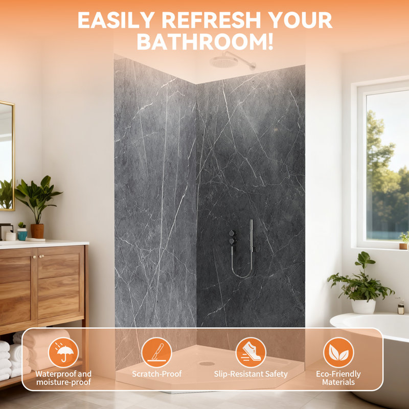 60"W x 32"D x 96"H Shower Wall Panel Surround Kit 3-Piece, Glue-Up Acrylic with 2 Corner Trims & 2 Edge Trims, Trimmable Waterproof Wall Panels, 2.8mm Thick