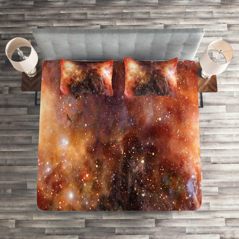 King Size Burnt Orange and Black Nebula Polyester Bedspread Set