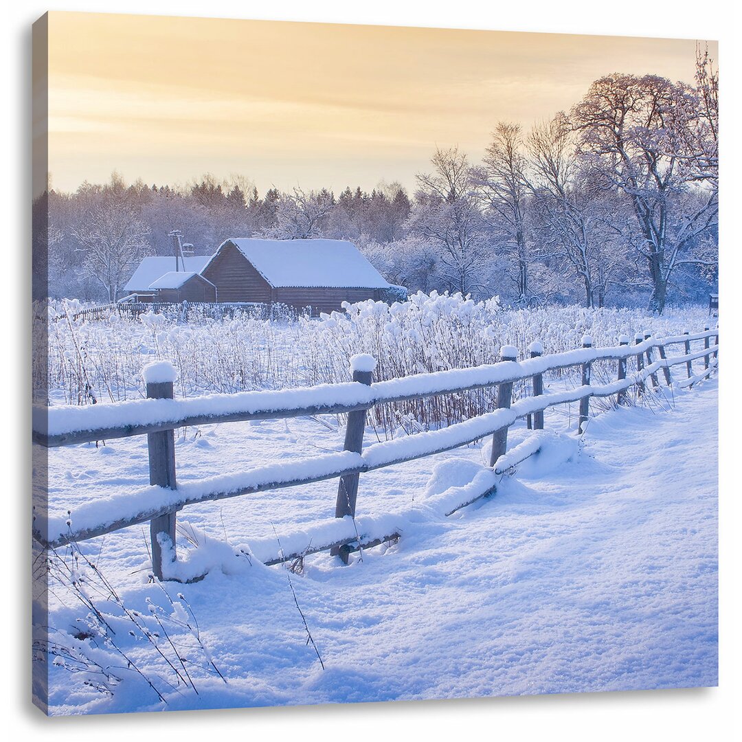 Leinwandbild Hütte im Schnee