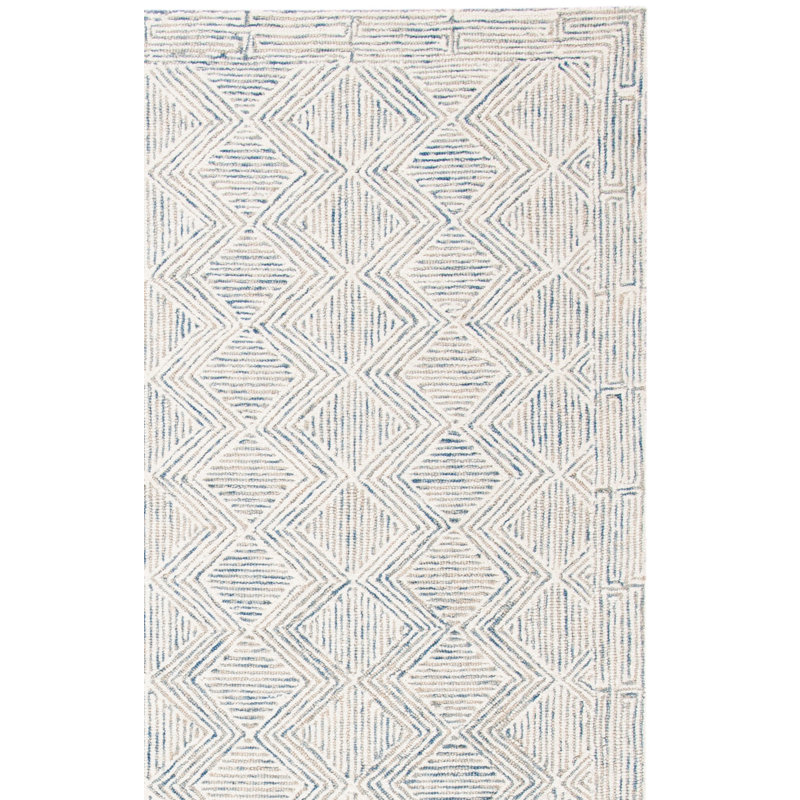 Tapis géométrique en laine et coton touffeté à la main Cave Spring, Carré 5 pi