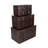 Brown Faux Leather Nesting Upholstered Decorative Trunk with Vintage Gold Accents and Studs, Set of 3