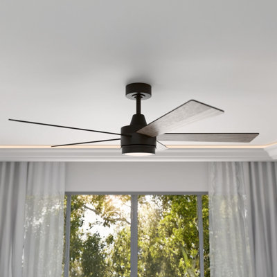 Vantage 52in 5-Blade Smart Ceiling Fan 2700K-6000K CCT Tunable Range LED Light Kit in Black Hardware with Reversible Weathered Wood or Black Blades Works With iOS or Android App