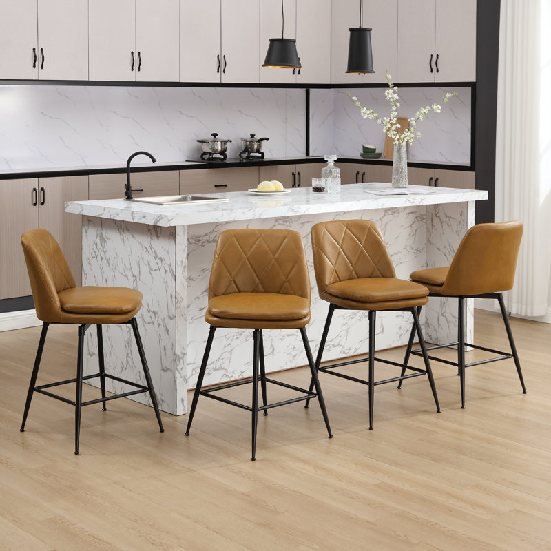 360° Swivel Bar Stools Set of 4 with Backrest & Footrest, Industrial PU Leather Kitchen Island Stools, 330lbs Capacity, Easy Assembly