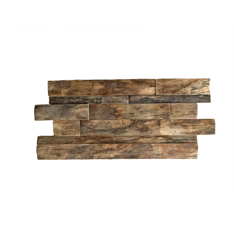 Natural Reclaimed Boat Wood Mosaic Wall Tile, 24-in x 12-in