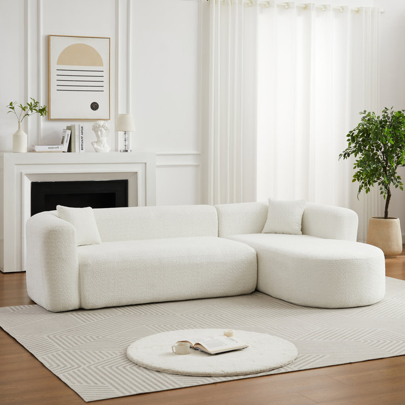 Canapé modulaire de luxe à dossier incurvé de 109,4 po, canapé à dossier courbé moderne en tissu de chenille, deux coussins décoratifs minimalistes en forme de L pour le salon (beige méridienne)
