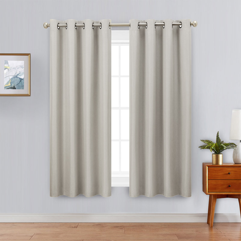 Nautica Synthetic Solid Color Blackout Thermal Rod Pocket Curtain Panels, 52" W x 63" L, Beige