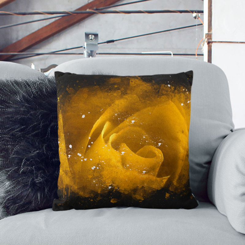 Golden Rose Flower Paint Splash Cushion with Filling, 55cm H x 55cm W x 20cm D