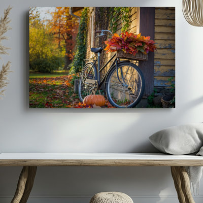Toile, une bicyclette rustique avec un cadre noir mat profond excluant l'art mural, charme rétro appuyé contre une maison en bois patiné