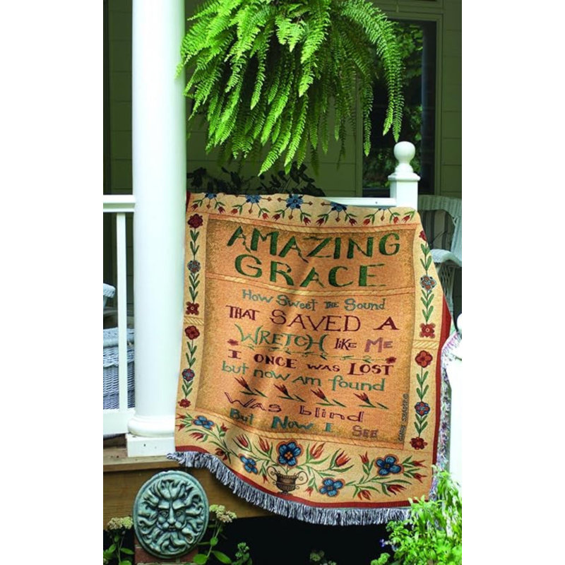 Manual Woodworkers & Weavers Amazing Grace Religious Cotton Tapestry Throw 50 x 60 Inch Home Decor