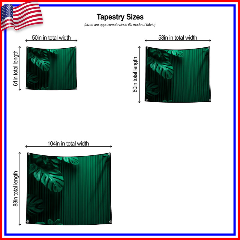 Tropical Green Foliage Wall Tapestry - Foliage Wall Decor, 68in H x80in W with 4 Grommets