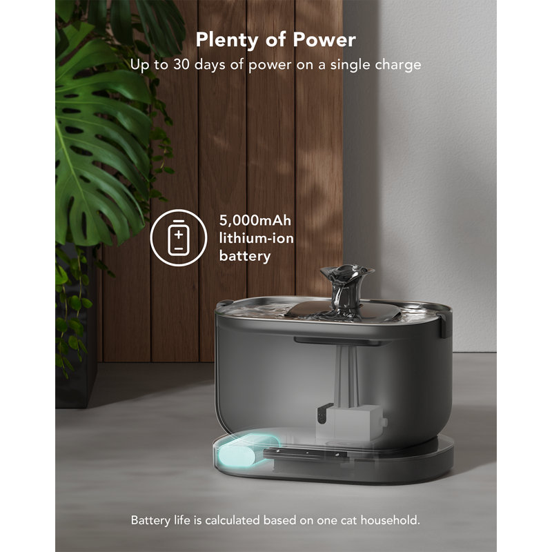 Black Stainless Steel Wireless Pet Water Fountain