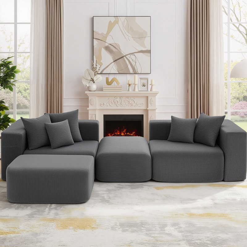 Canapé-lit modulaire en forme de L avec méridienne de 117 po et 117 po avec méridienne et sans repose-pieds 117 po, Gris