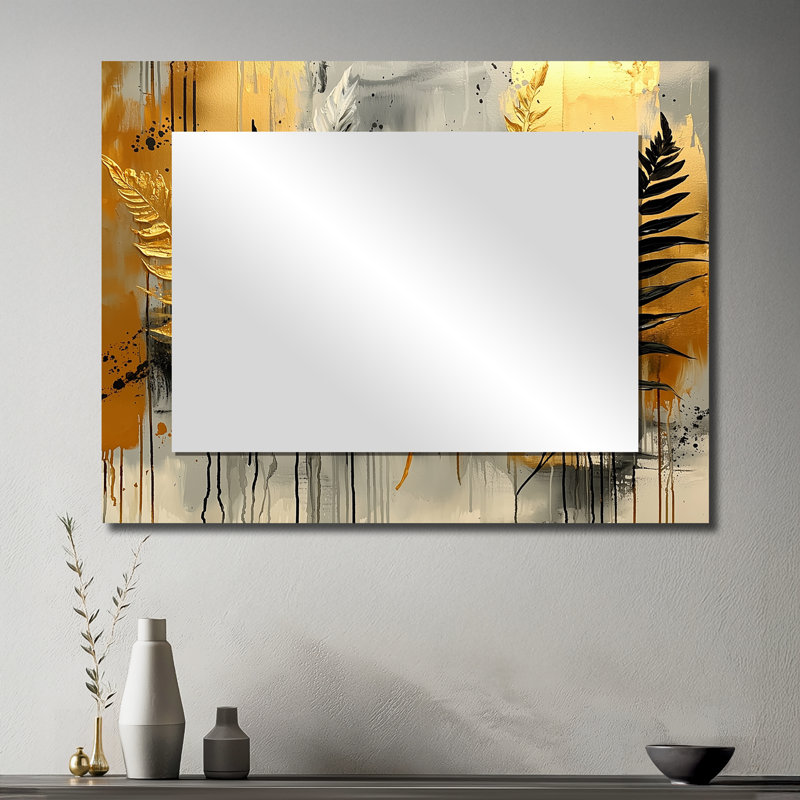 Minimalisme fougères Golden Spring Symphony II - décoration murale miroir floral - imprimé sur métal, 30 po x 40 po