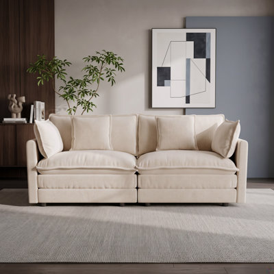 Deep-Seat 2-Seater Loveseat Sofa with Richly Textured Upholstery and Plush Cushions, Light Coffee